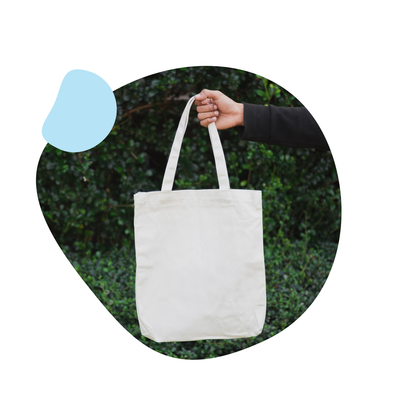 A person holding onto a white bag